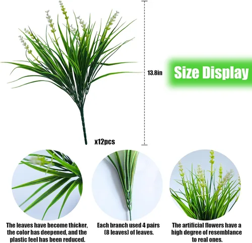 Miniatura 2 de alyptus Flores artificiales para exteriores, 12 paquetes de plantas de plástico, flores blancas sintéticas, hierba falsa de mono para decoración