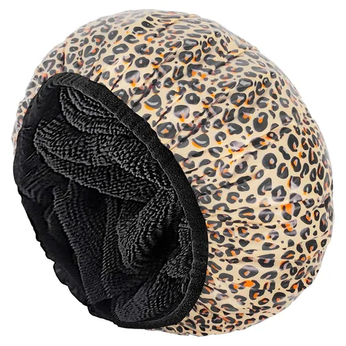 Miniatura 12 de Auban Gorro de ducha, gorro de ducha para mujer, forro de tela de rizo, EVA, exterior, reutilizable, doble capa, impermeable, gorra de baño grande