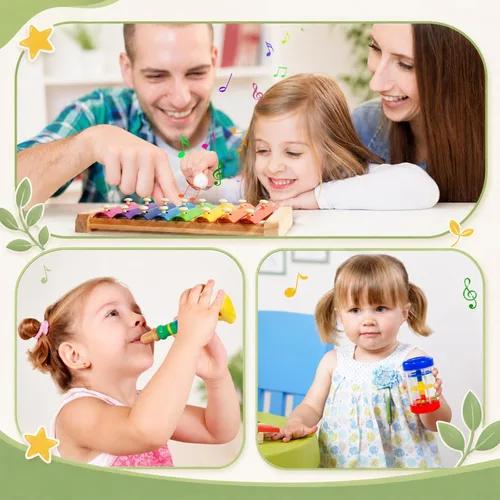 Miniatura 5 de Instrumentos musicales para niños, 33 piezas, 18 tipos, instrumentos de percusión de madera, pandereta, xilófono, juguetes para niños, educación