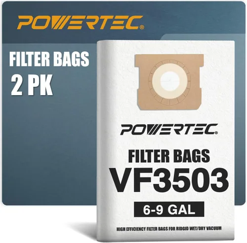 Miniatura 10 de POWERTEC 23743 VF3502 - Bolsas de aspiradora tamaño A para Ridgid, paquete de 10, 12-16 galones, bolsas de vacío para Ridgid HD1200, HD1400