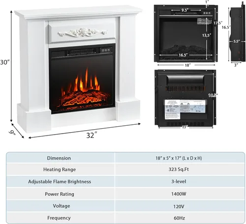 Miniatura 6 de SIMOE Chimenea eléctrica de 32 pulgadas, chimenea eléctrica independiente para interiores con control remoto, llama realista, termostato y Blanco