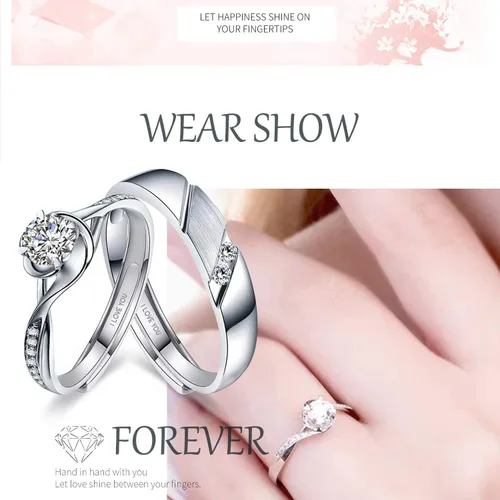 Miniatura 6 de Juego de anillos de pareja a juego de amor sin fin para él y ella, diseño de corazón romántico de plata S925, anillo de compromiso