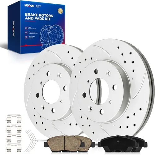 Miniatura 12 de Kit de freno delantero KAX, rotores de freno ranurados y con hendiduras, pastillas de freno cerámicas Compatible con Honda Accord 1990 1991 1992