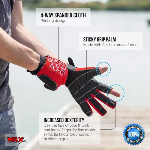 Miniatura 5 de MRX BOXING & FITNESS Guantes de vela pegajosos para la palma de la mano, guantes de yate, kayak, bote, pesca, 2 dedos de corte (rojo, mediano)