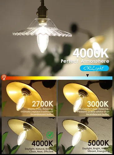 Miniatura 3 de 8W 4000K LED Candelabra Bulb Neutral White, 80W Equivalent 800 LM Dimmable E12 LED Candle Bulbs, Lengthened & Enlarged B17 Clear Glass Torpedo