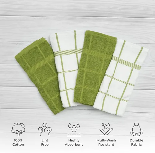 Miniatura 2 de Toallas de cocina de rizo 100% algodón, paquete de 4 unidades de 16 x 26 pulgadas, toallas de cocina súper suaves y absorbentes, perfectas para Verde
