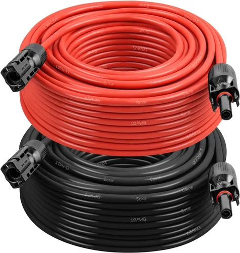 Miniatura 8 de Cable de extensión solar 10AWG de 20 pies – Paquete de 2 cables fotovoltaicos rojos y negros con conectores solares, cobre estañado de 84 hebras