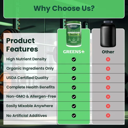 Miniatura 8 de Greens+ Superalimento en polvo orgánico RAW, apoyo inmunológico súper mezcla, patada matutina, impulso de energía, nutrición vibrante salud