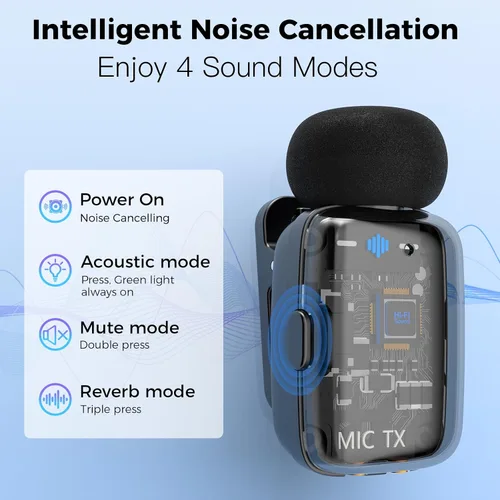 Miniatura 3 de ZealSound Micrófono TikTok, micrófono inalámbrico Lavalier para iPhone, iPad, Android (USB-C/Lightning), mini micrófono con funda de carga