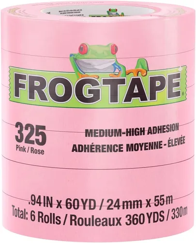 Miniatura 8 de FrogTape Cinta adhesiva rosa de alta temperatura 325, grado de rendimiento, adherencia media-alta, 0.709 in x 180.4 ft, 8 rollos por paquete