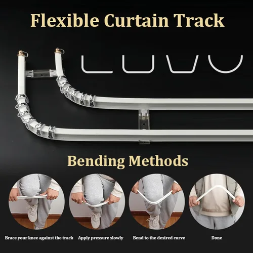 Miniatura 2 de Flexible Double Curtain Track Rail, Bendable Ceiling/Wall Mount System for Bay Windows & RV Room Dividers, Curved Guide Rail in Gold, 70cm/2.2ft