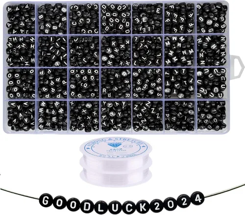 Miniatura 17 de Amaney – 1600 piezas, cuentas acrílicas del alfabeto, 31 estilos, corazón, número, estrella y sonriente, cuentas de 4 x 7 mm para hacer joyería