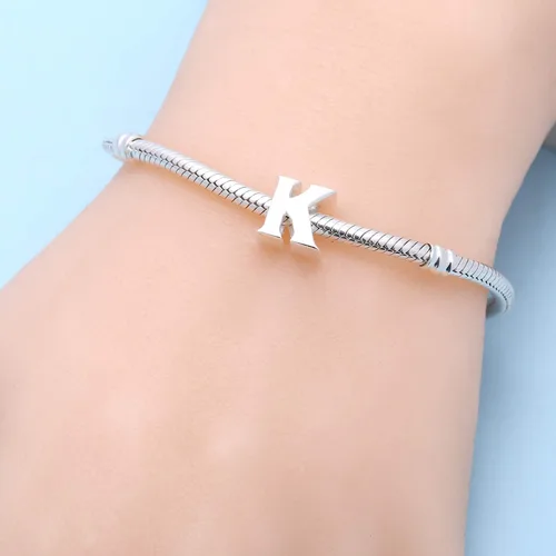 Miniatura 5 de Dijes de plata de ley 925 con letras del alfabeto que se ajustan a pulseras estilo Pandora, cuentas iniciales de la A a la Z para esposa, mamá