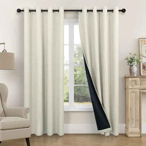 Pitalk Cortinas texturizadas de lino para oscurecer la habitación para dormitorio, 63 pulgadas de largo, 2 paneles con ojales burg, cortinas opacas