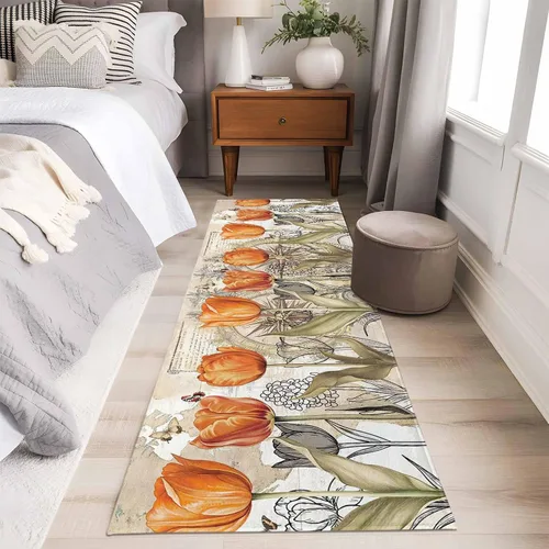 Miniatura 13 de 2x3 Area Rugs, Orange Flower Non Slip Area Rugs for Living Room, Bedroom, Barhroom, Entryway, Watercolor Retro Tulip Floral Butterfly Soft Kitchen