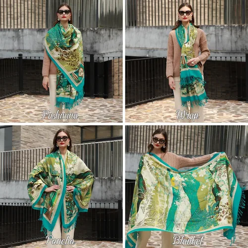 Miniatura 59 de DANA XU Manta de pashmina extragrande 100% de lana merina, bufanda de viaje, bufanda de cachemira para mujer, otoño e invierno, chal de gran