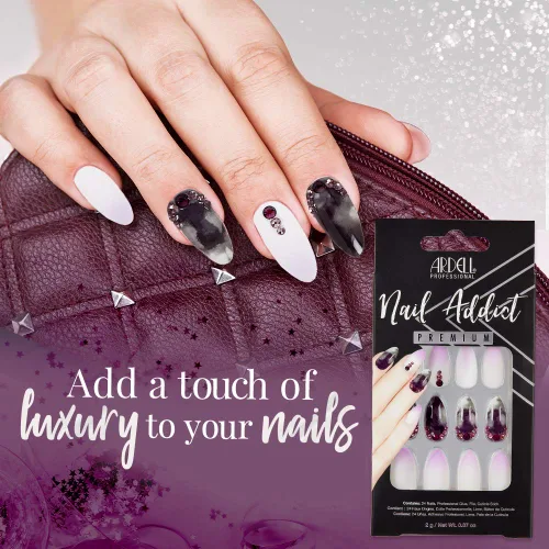 Miniatura 2 de Ardell Nail Addict - Juego de uñas artificiales premium, mármol morado degradado