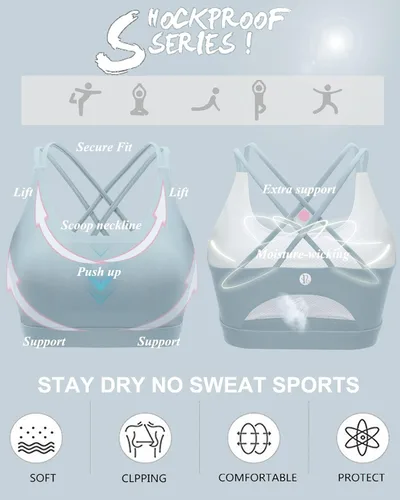 Miniatura 184 de Brasieres deportivos para mujer, con relleno, tipo camiseta sin mangas, sexis, con espalda cruzada, de alto impacto, largos, ideales para practicar