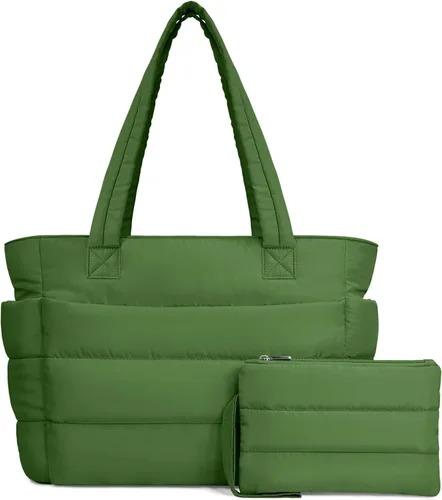Miniatura 32 de TOPDesign Bolsa Tote Acolchada para Mujer, Bolso de Mano Ligero Inflado con Compartimentos, Bolsa de Hombro Acolchada para Trabajo, Viajes, Gimnasio