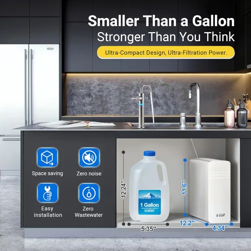 Miniatura 9 de LCF 0.01μm Ultra-filtración debajo del fregadero Sistema de filtro de agua, purificador de agua mineral alcalino de 3 etapas, grifo LED UV-C