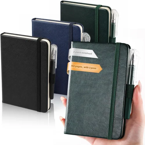 Miniatura 10 de AISBUGUR Cuaderno pequeño – Paquete de 3 cuadernos en total de 480 páginas – Cuadernos de bolsillo con bolígrafos para el trabajo – Cuaderno A6