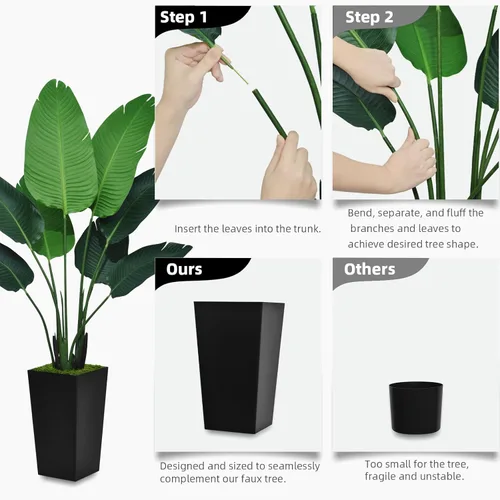 Miniatura 5 de ASTIDY Bird of Paradise - Planta artificial de 5 pies, palmera tropical sintética con maceta alta negra, planta falsa en maceta, árbol de seda