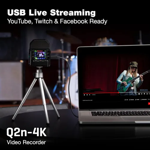 Miniatura 6 de Zoom Grabadora de video Q2n-4K para música, podcasts y transmisión con video 4K, micrófonos estéreo, modo de cámara web