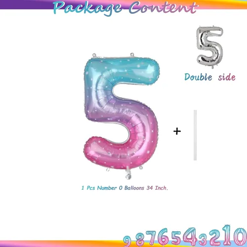 Miniatura 2 de Globos de 34 pulgadas con el número 5, globos de aluminio de Mylar para helio, globos digitales de helio, boda, despedida de soltera, aniversario