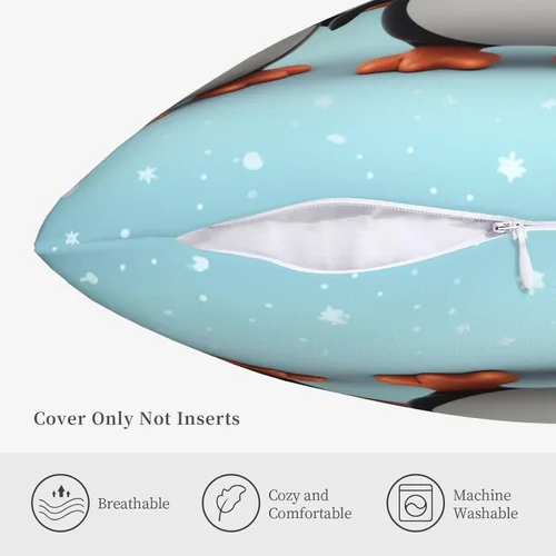 Miniatura 5 de Fundas de almohada decorativas rústicas con bonitos pingüinos de 18 x 18 pulgadas, funda de almohada suave cuadrada para decoración de sofá