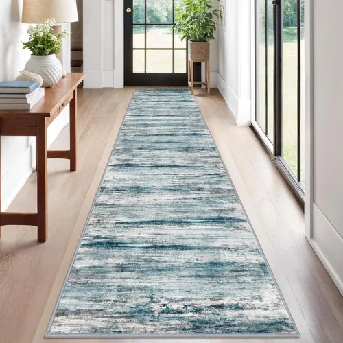 Miniatura 88 de KOZYFLY – Alfombra de pasillo moderna y lavable de diseño abstracto verde, 2 x 5 pies, antideslizante, suave y de pelo corto, ideal para cocina
