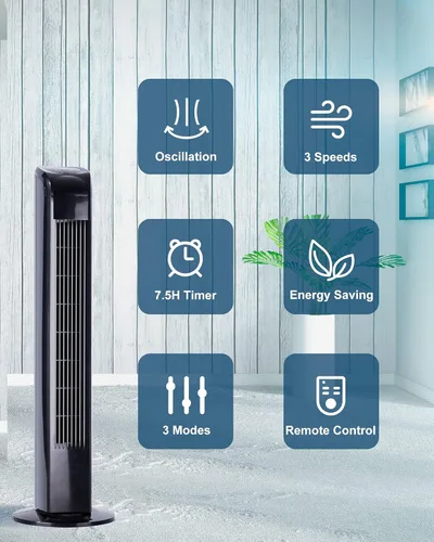 Miniatura 5 de Uthfy Ventilador de torre con control remoto, ventilador de torre eléctrico de 31 pulgadas que sopla aire frío, ventilador de refrigeración
