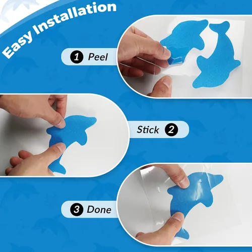 Miniatura 4 de S&X Calcomanías antideslizantes para bañera, peldaños adhesivos de delfín con agarre – Superficie texturizada de grano fino – Paquete de 12
