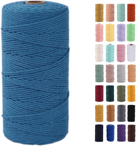 Miniatura 35 de Cordón de macramé gris rosado de 0.118 in x 109 yardas, cuerda de algodón colorido de algodón suave para colgar en la pared, colgar plantas