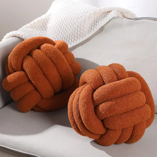 Namalu 2 almohadas de nudo, redondas, decorativas, estéticas, anudadas, para el hogar, habitación, sofá, cama, piso (caramelo, 11 pulgadas)