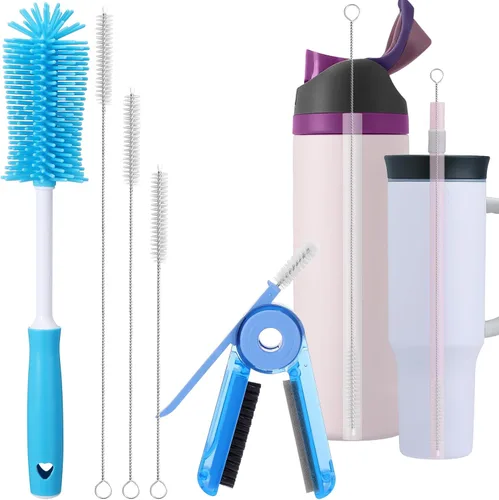 Miniatura 11 de XANGNIER Cepillo limpiador de pajitas de silicona, 2 cepillos reutilizables extra largos para limpiar popotes de plástico de metal, acero