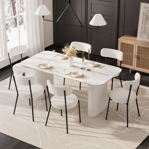 Miniatura 10 de RGZ Juego de mesa de comedor oval moderna de 71", juego de mesa y sillas de 7 piezas para 6, juego de mesa de cocina de mármol sintético y 6 sillas