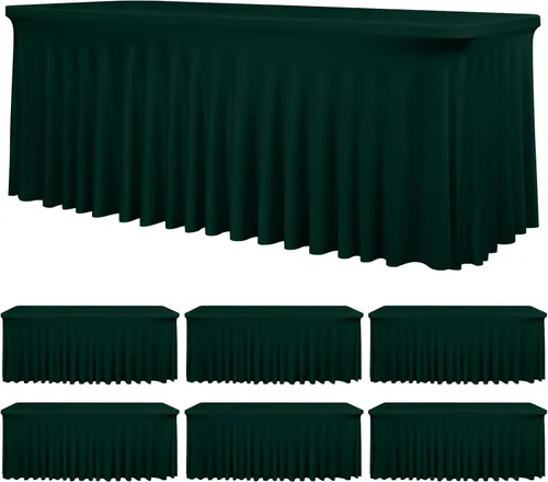 Miniatura 15 de fani Paquete de 2 faldas de mesa elásticas negras para mesa rectangular de 6 pies, manteles elásticos de elastano lavables con falda, mantel