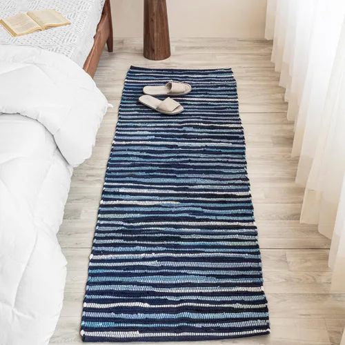 Miniatura 11 de HOMEMONDE Alfombra reversible de trapo de 2 x 6 pies, color verde azulado, de algodón suave, hecha a mano, estilo bohemio, decoración del hogar