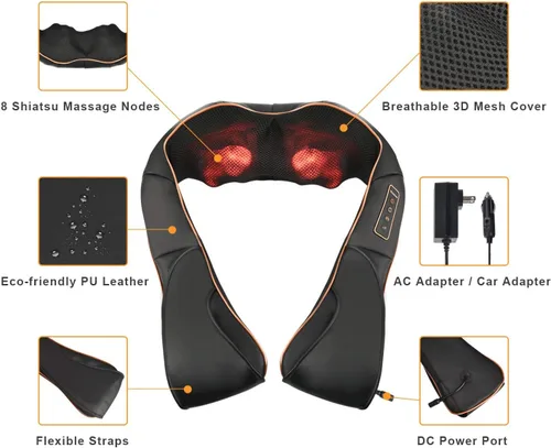 Miniatura 5 de TRIDUCNA Masajeador de cuello y espalda con calor, tejido profundo eléctrico Shiatsu con masaje de amasamiento 3D, 3 niveles de intensidad, alivio