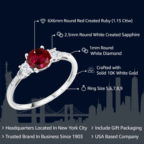 Miniatura 159 de Gem Stone King Anillo de compromiso de 3 piedras preciosas redondas de oro blanco de 10 quilates con piedra natal de 0.236 in con piedra natal