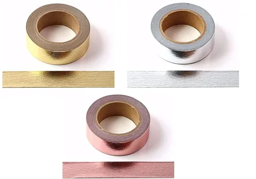 Syntego Cinta adhesiva adhesiva adhesiva decorativa de papel de aluminio sólido, 0.591 in x 32.8 ft (oro+plata+oro rosa)