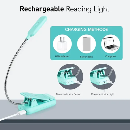 Miniatura 4 de VAVOFO - Luz de lectura recargable para libros, bloqueo de luz azul, luz de lectura con clip de 1600K ámbar, luz para libros de 7 LEDs para niños