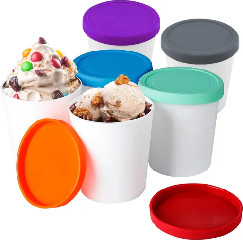 Mini recipientes de helado para juego casero (paquete de 6 – 8 onzas), contenedores reutilizables de almacenamiento de helado para congelador,