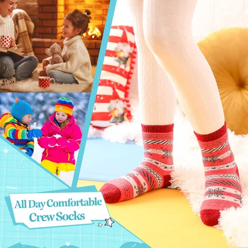 Miniatura 6 de Eocom - Medias de invierno cálidos de lana para niños y niñas, 6 pares