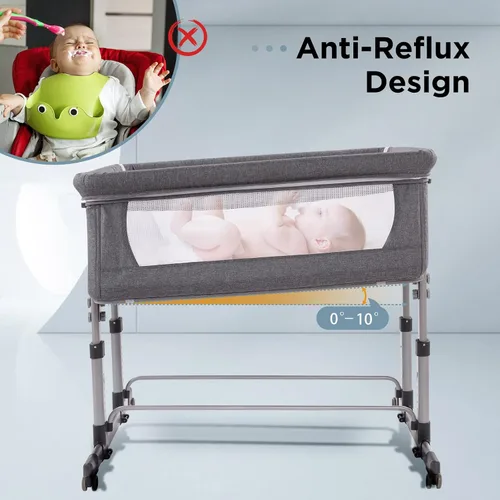 Miniatura 4 de Ihoming Moisés de noche individual para bebé, color gris, cuna, se fija a la cama, moisés doble para gemelos, bebés, recién nacidos, solución