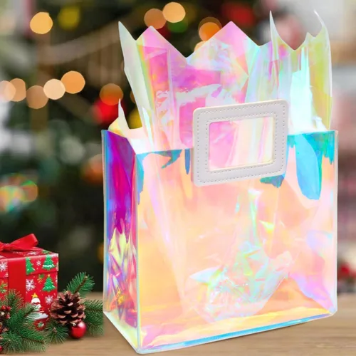 Miniatura 7 de Bolsa de regalo grande holográfica con papel de seda reutilizable para cumpleaños, bolsa de regalo para mujeres y niñas, iridiscente, para despedida