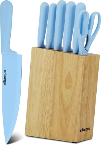 Juego de bloques de cuchillos de cocina de 8 piezas con afilador, apto para lavavajillas, juego de bloques de cuchillos de acero inoxidable alemán