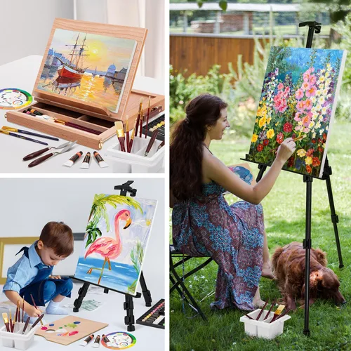Miniatura 7 de Juego de 149 piezas de pintura de artista de lujo con caballete de aluminio y madera de haya, 48 colores de pinturas acrílicas y al óleo, pinturas