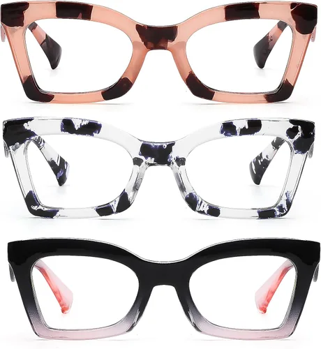 Miniatura 9 de AQWANO Elegantes gafas de lectura con luz azul para mujer, diseño cuadrado de ojo de gato, lentes para lectura de computadora