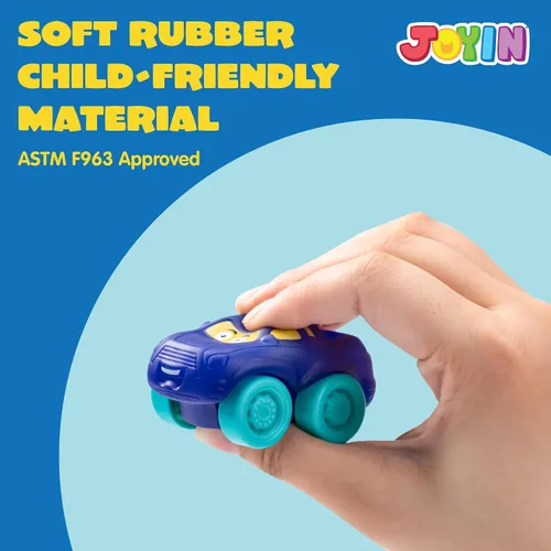 Miniatura 7 de JOYIN Juego de 18 autos de tracción hacia atrás y 18 piezas de juguete de goma suave, mini vehículos de juguete, auto para niños pequeños, recuerdos